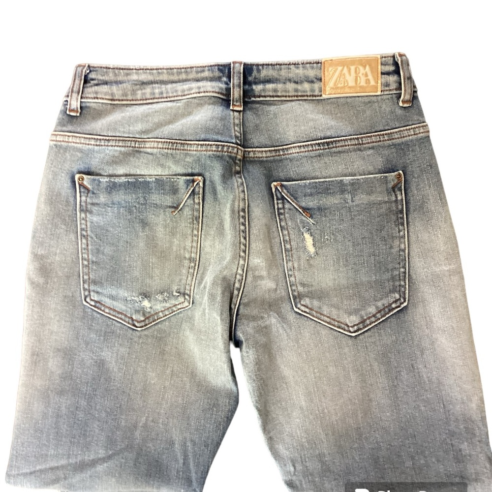 ZARA Womens Light‎ Wash Straight Leg Distressed Jeans Blue Size 02 - Picture 4 of 8